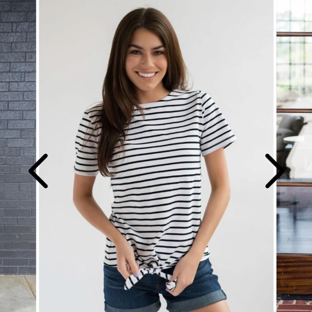 Striped Nursing T-shirt With Front Tie- Hidden Zipper - Black/White